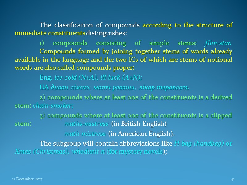 The classification of compounds according to the structure of immediate constituents distinguishes:  1)